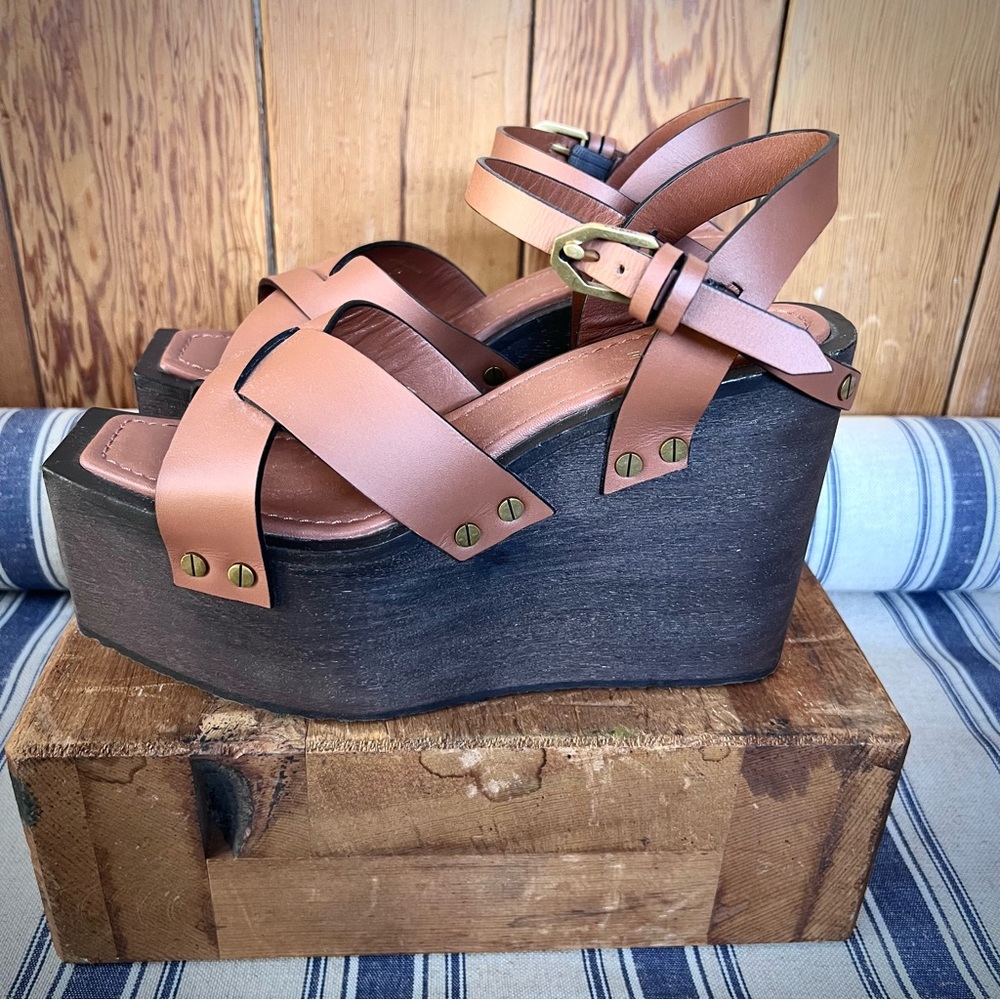 Frame "Le Melrose" Leather Square-Toed Platform Sandals Size EU 38 / US 8